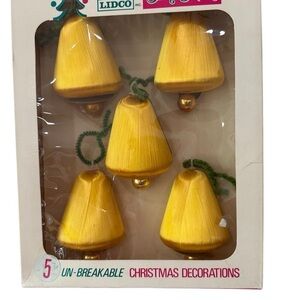 Lidco Magic Box 5 Vintage Silk  Unbreakable Gold Christmas Tree Bells In Box